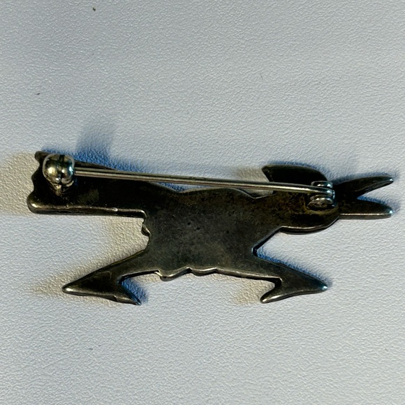 Vintage Unmarked Sterling Silver Native Turquoise Inlay Roadrunner Pin Brooch - Picture 3 of 5